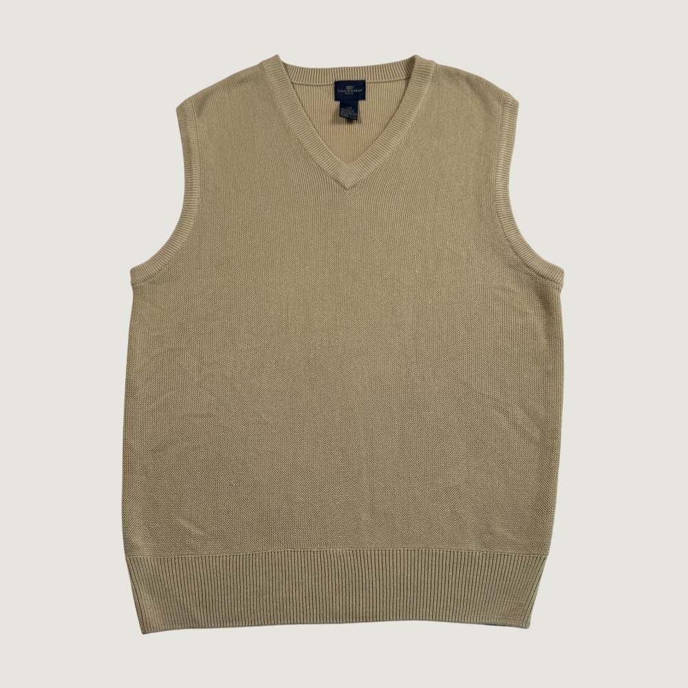 Dockers Golf Mens Tan V-Neck Sweater Vest Khaki Acrylic Knit Sleeveless Large